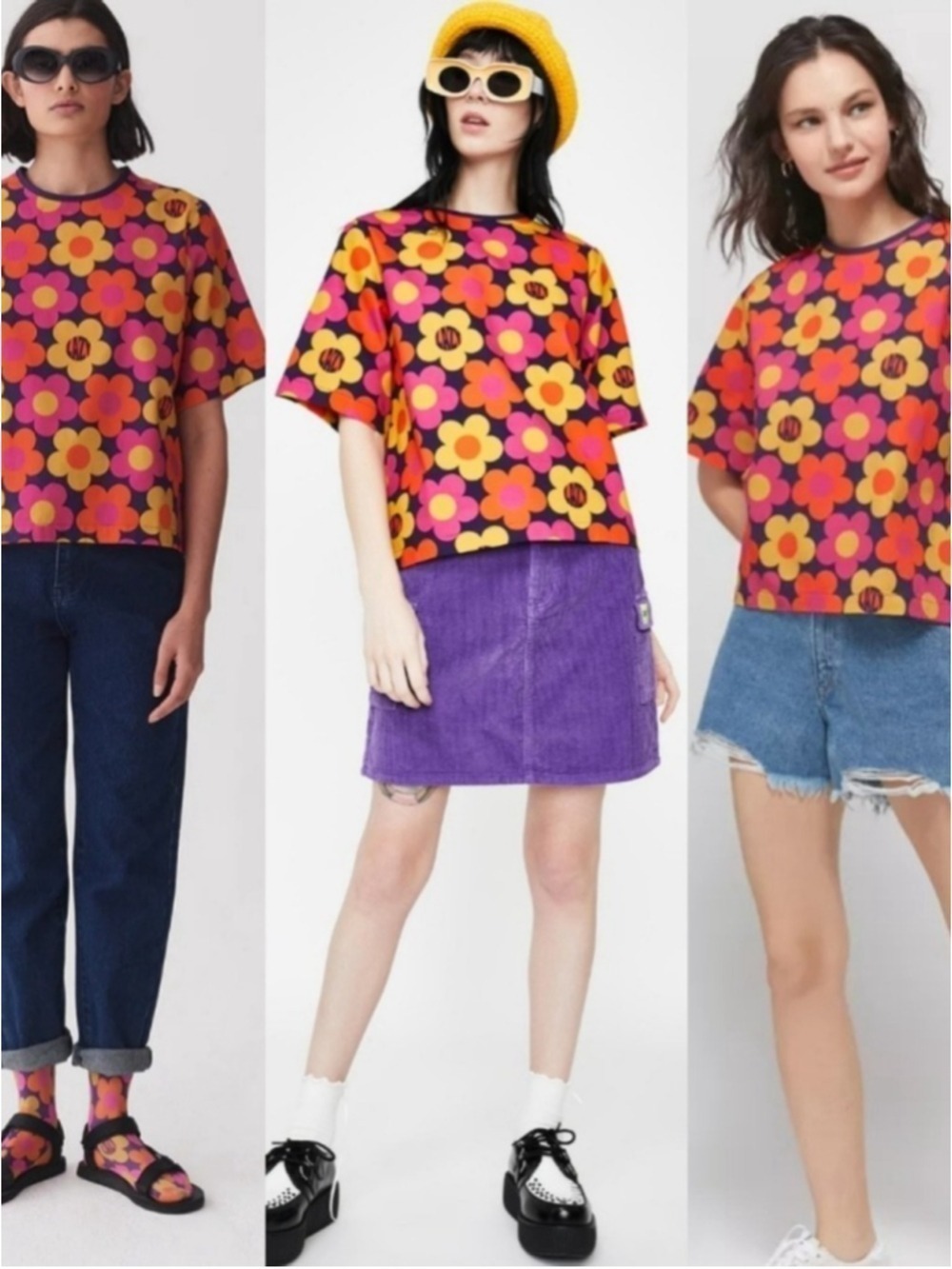 Lazy Oaf '70s Floral Boxy Tee Women's Size Small Retro Colorful Streetwear